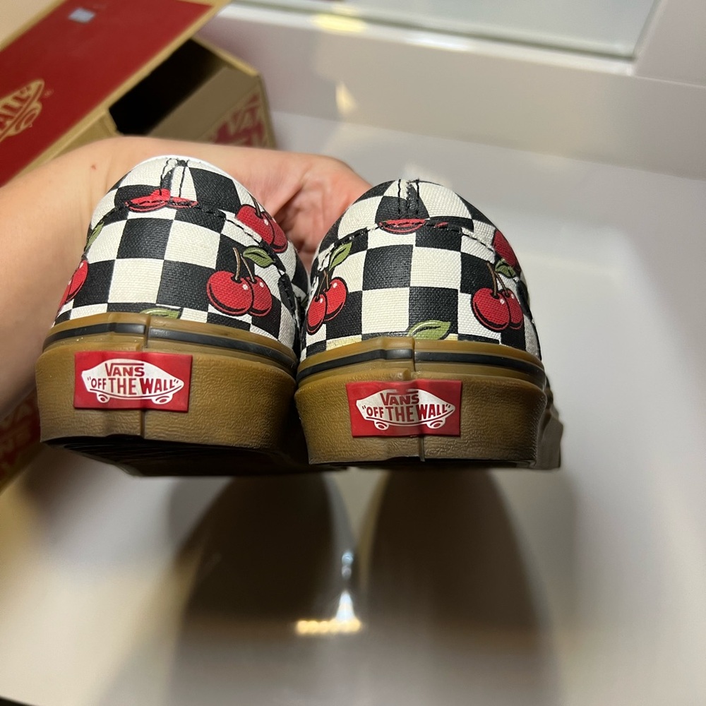 Vans Black and White Cherry Slip-On Sneakers - Picture 5 of 8